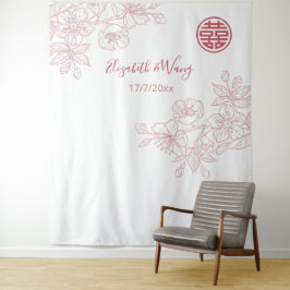 Chinesischer Hochzeitstag mit Blütenrot Wandteppich