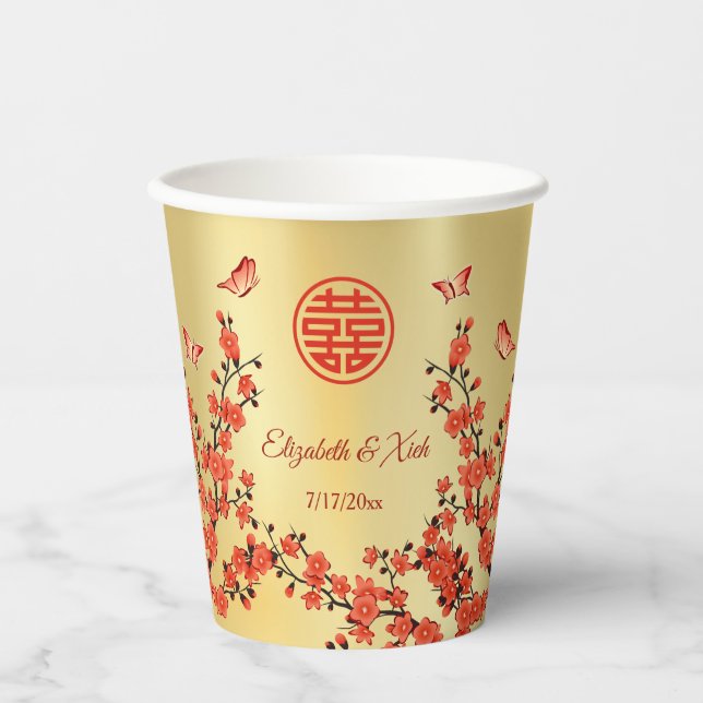 Chinesischer Hochzeitstee Cherry Blossom Custom Pappbecher (Vorderseite)