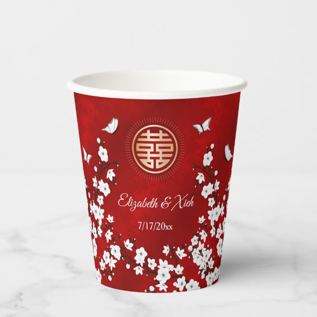 Chinesischer Hochzeitstee Cherry Blossom Custom Pappbecher (Vorderseite)