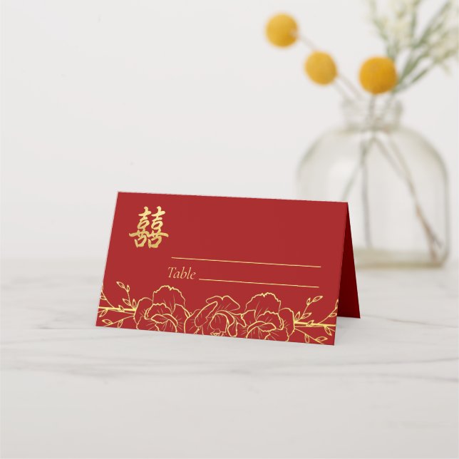 Chinesischer Hochzeitstisch mit Blütenzunge Platzkarte (Vorderseite)