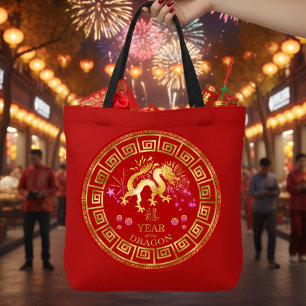 Chinesischer Horoskop-Drache Rot/Gold ID542 Tasche