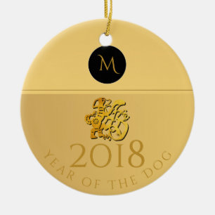 Chinesischer Hund Papercut 2018 Monogram R Ornamen Keramik Ornament