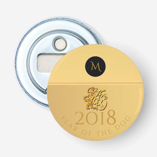 Chinesischer Hund Papercut Geburtstagsmonogramm RB Flaschenöffner (Vorderseite)