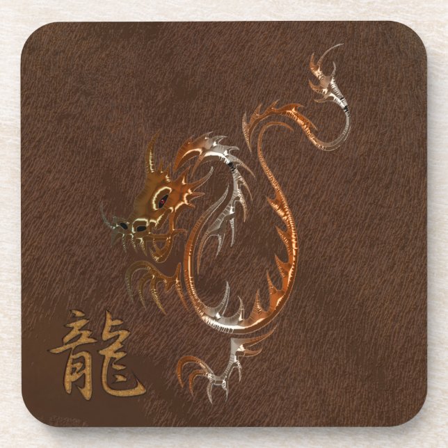 Chinesischer Kupfer-Drache auf Imitat Leder Untersetzer (Vorderseite)