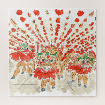 Chinesischer Löwentanz Wasserfarbe Jigsaw Puzzle