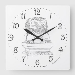 Chinesischer Löwenwächter-Wanduhr im Quadrat Quadratische Wanduhr