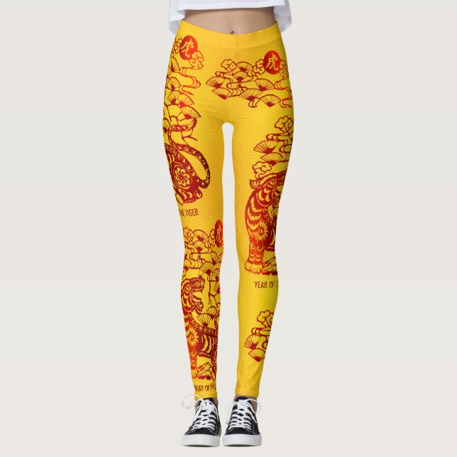 Chinesischer Mondfisch Neues Jahr des Tigerroboden Leggings (Vorderseite)