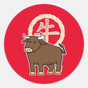 Chinesischer Mondkalender Neujahr Ox Bull Glücksge Runder Aufkleber