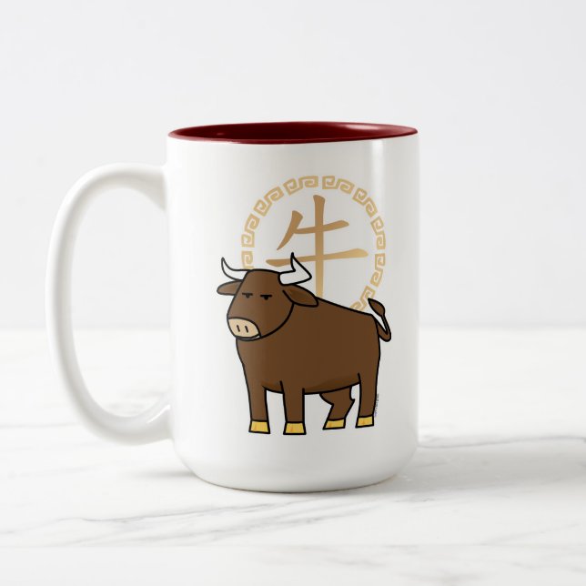 Chinesischer Mondkalender Neujahr Ox Bulle Glück G Zweifarbige Tasse (Links)