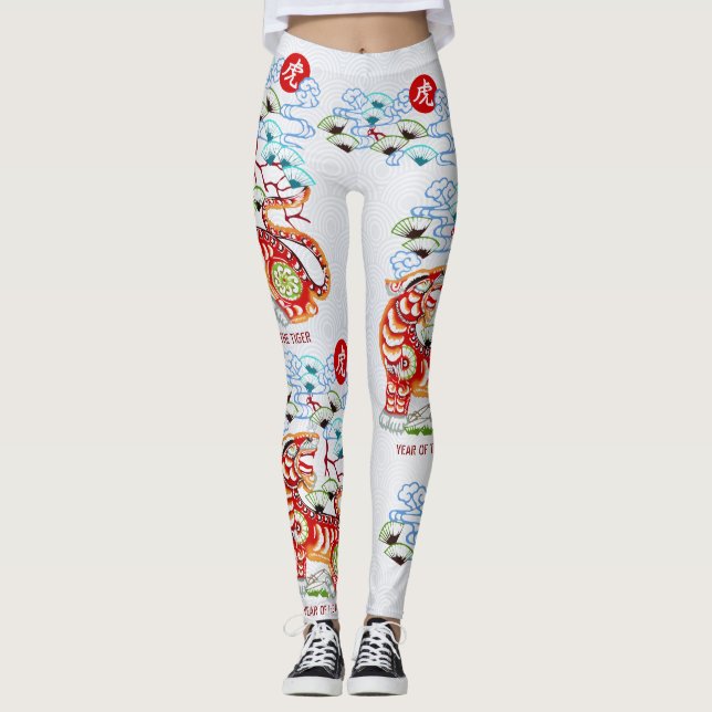 Chinesischer Mondneubauten des Tiger Papercut kühl Leggings (Vorderseite)