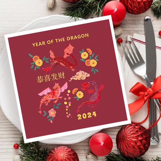 Chinesischer Mondneujahrs des Drachenroten Serviette (Chinese Lunar New Year of the Dragon Red Napkins)