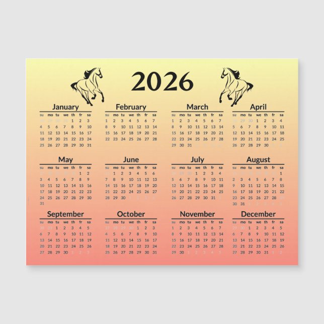 Chinesischer Neujahr des Pferdes 2026 Kalender Magnetkarte (Vorderseite)