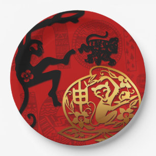 Chinesischer Neujahr Niedlicher Affe Zodiac Birthd Pappteller