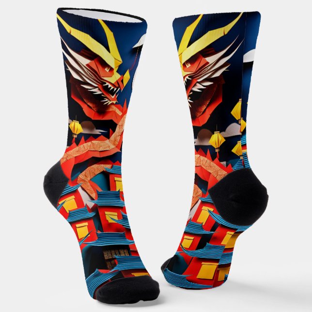Chinesischer Neujahrdrache 2024 Origami CS Socken (Gewinkelt)