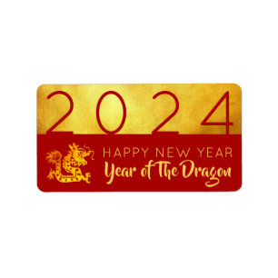 Chinesischer Neujahrdrache 2024 Roter Labrador Adressaufkleber