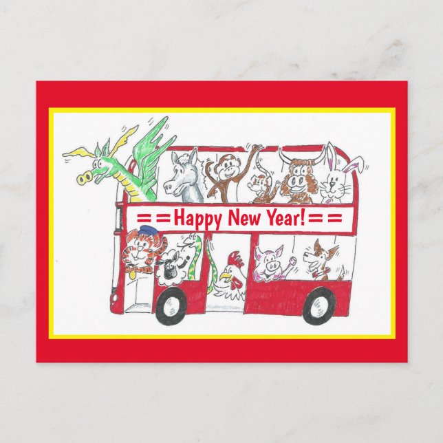 Chinesischer Neujahrsbus - Jahr der Tiger-Postkart Postkarte (Vorderseite)