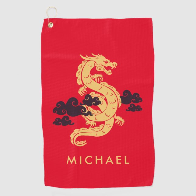 Chinesischer Neujahrsdrache 2024 Personalisiert Golfhandtuch (Vorderseite)