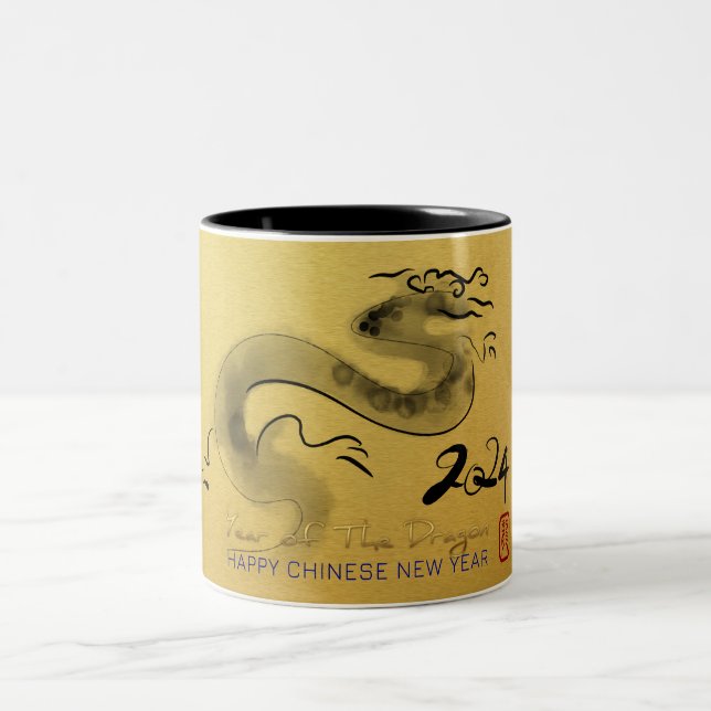 Chinesischer Neujahrsdrache Original-Malerei Gold  Zweifarbige Tasse (Mittel)