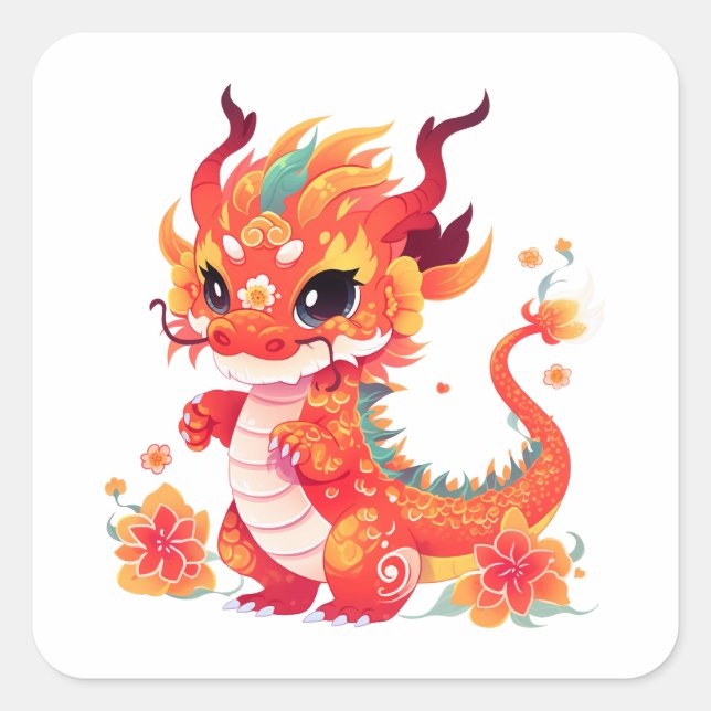 Chinesischer Neujahrsdrache Quadratischer Aufkleber (Vorderseite)