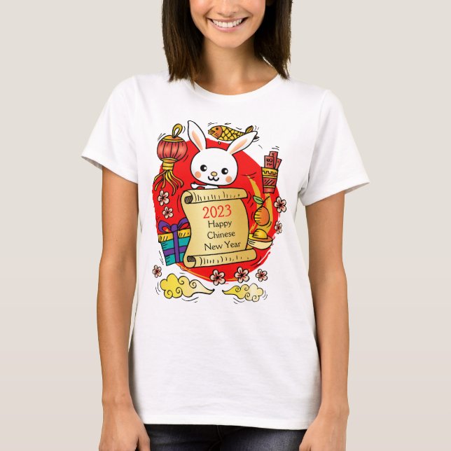 Chinesischer Neujahrshändler-Cartoon-T - Shirt (Vorderseite)
