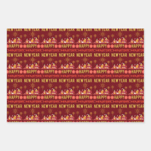 Chinesischer Neujahrsmond mit orientalischem Luxus Geschenkpapier Set