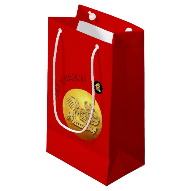 Chinesischer Neujahrsroter Goldener Drache 2024 SG Kleine Geschenktüte (Vorderseite Schrägansicht)