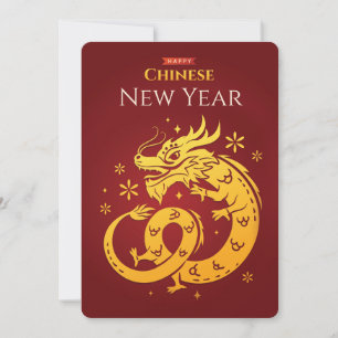 Chinesischer Neujahrsroter goldfarbener Drache auf Einladung