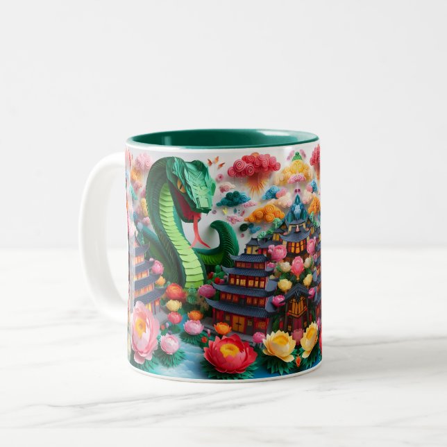 Chinesischer Neujahrsschlange 2025 Origami 2TM5 Zweifarbige Tasse (Vorderseite Links)