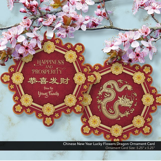 Chinesischer New Year Lucky Blumen Dragon Ornament Karte (Chinese New Year Lucky Flowers Dragon Ornament Card : Gong Hei Fat Choy)