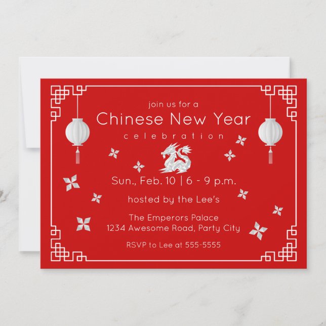Chinesischer New Year Origami Dragon, rote Einladu Einladung (Vorderseite)