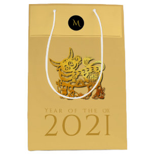 Chinesischer OX-Jahr 2021 Elegant Monogram MGB Mittlere Geschenktüte