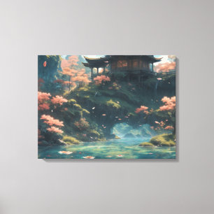 Chinesischer Palast auf der Blume Blossom Leinwanddruck