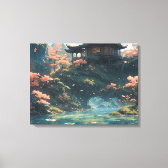 Chinesischer Palast auf der Blume Blossom Leinwanddruck (Vorderseite)