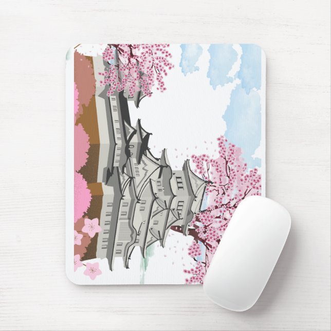 "Chinesischer Palast mit Sakura-Bäumen - Eleganter Mousepad (Mit Mouse)