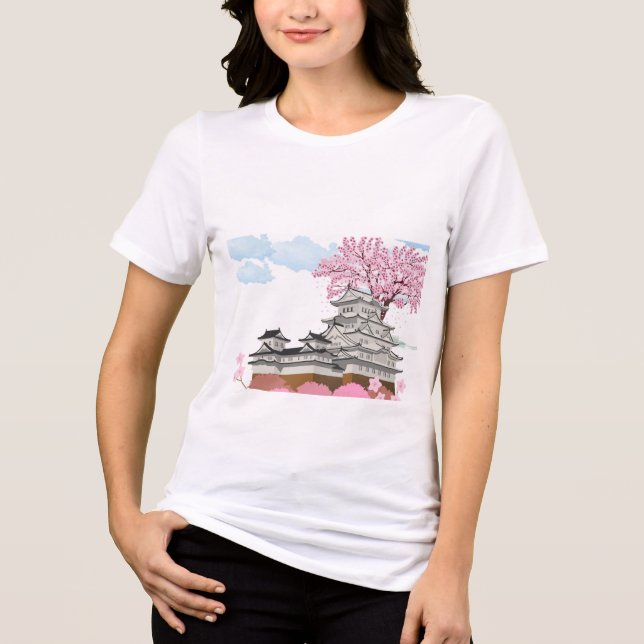 Chinesischer Palast mit Sakura Trees - Elegantes O Tri-Blend Shirt (Vorderseite)