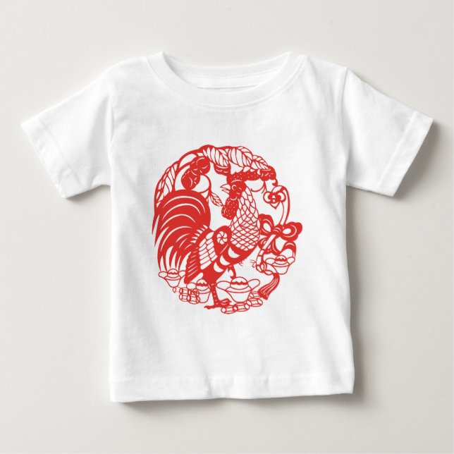 Chinesischer Papercut Rooster Year Baby T Baby T-shirt (Vorderseite)