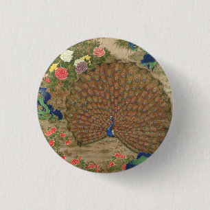 Chinesischer Pfau und Blume (17. Jahrhundert) Vint Button