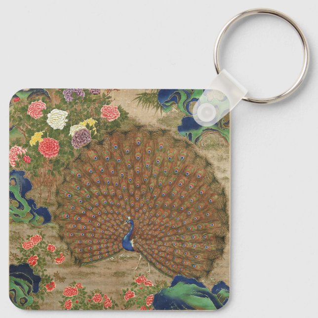 Chinesischer Pfau und Blume (17. Jahrhundert) Vint Schlüsselanhänger (Rückseite)