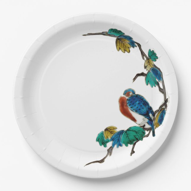Chinesischer Porzellanvogel Pappteller (Vorderseite)