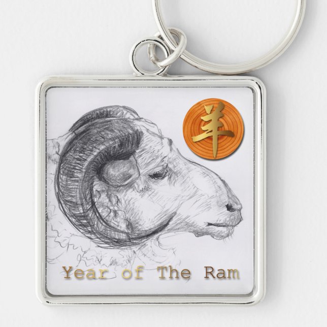 Chinesischer Ram Year Zodiac Metal Schlüsselanhäng Schlüsselanhänger (Vorne)