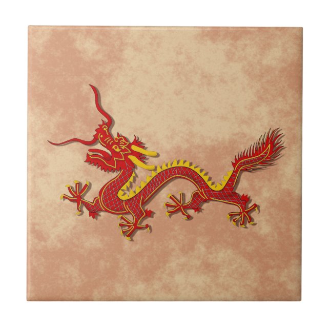 Chinesischer Rot-und Golddrache, der Trivet Fliese (Vorderseite)
