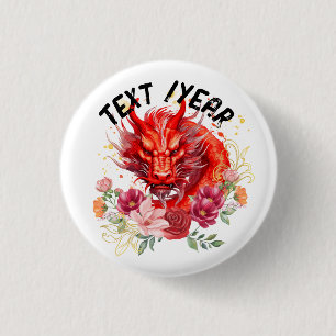 Chinesischer Roter Drache, Blume Fantasiewesen Button