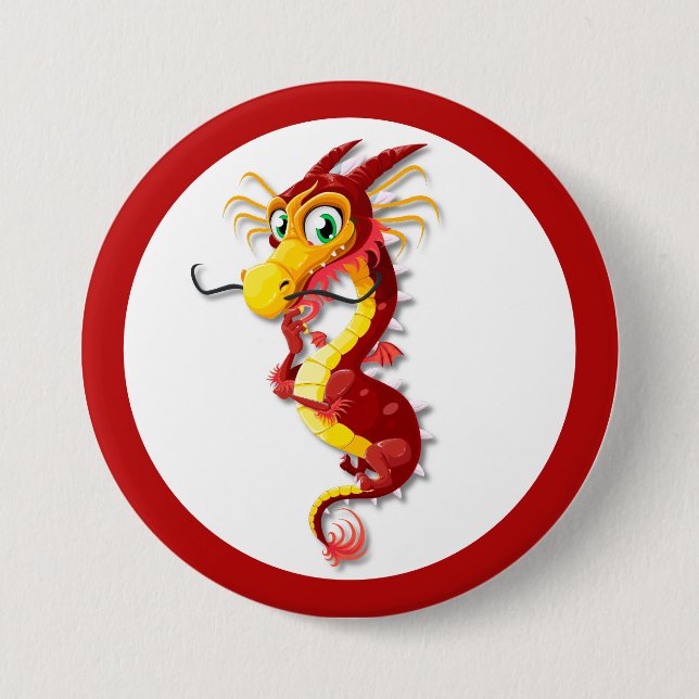 Chinesischer Roter Drache Button (Vorderseite)