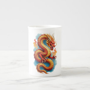 Chinesischer roter Drache Feuer-Illustration-67566 Prozellantasse