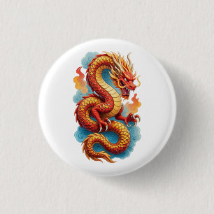 Chinesischer roter Drache feurige Illustration-675 Button