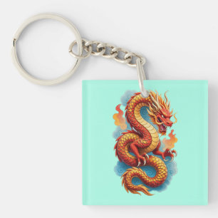Chinesischer roter Drache feurige Illustration-675 Schlüsselanhänger