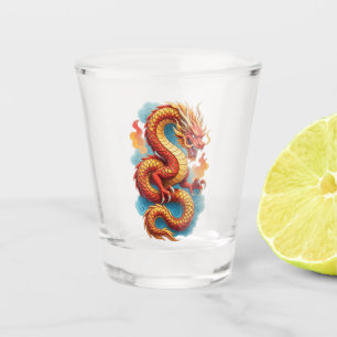 Chinesischer roter Drache feurige Illustration-675 Schnapsglas