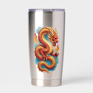 Chinesischer roter Drache feurige Illustration-675 Thermobecher