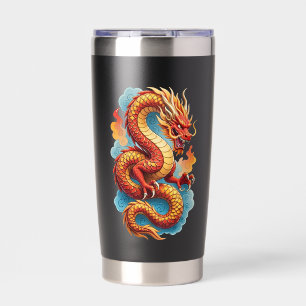 Chinesischer roter Drache feurige Illustration-675 Thermobecher