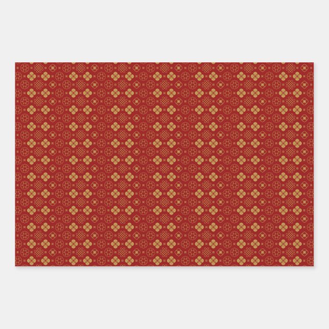 Chinesischer Roter Gold Neujahr Oriental Golden Zo Geschenkpapier Set (Vorderseite)